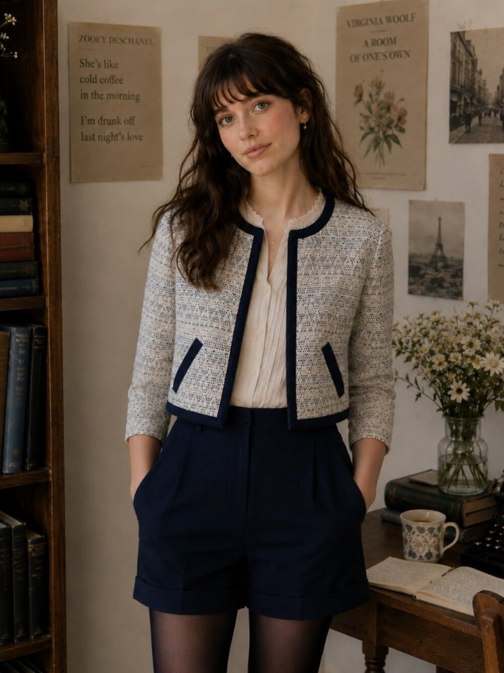 Anthropologie Hinge Patterned Blazer Medium Twee Business Casual Preppy